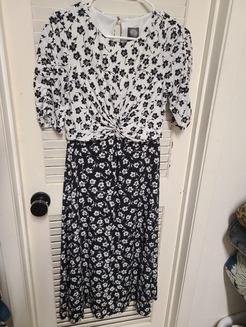Vince Camuto Colorblock Reverse Floral Patchwork Midi Dress